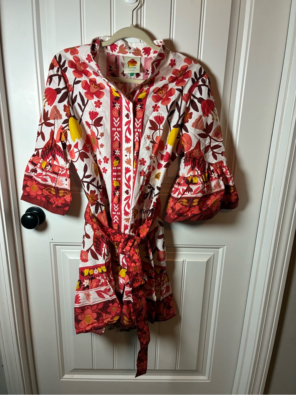 FARM Rio Red Multi Floral Belted Mini Dress with Yellow Accents